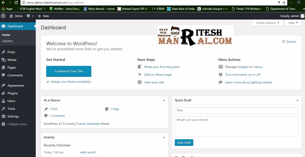 wordpress dashboard