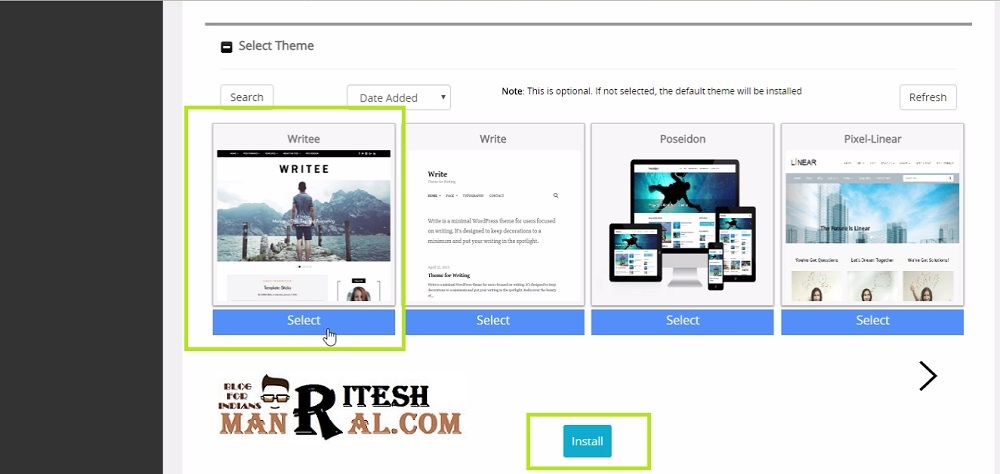 theme सेलेक्ट करे और ईमेल id दाल कर install करे