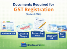 Documents required for GST registration in India including PAN card, Aadhaar card, bank proof and address proof